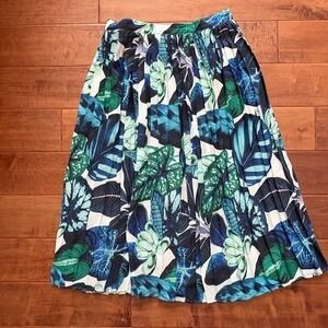 Modcloth‎ Green Leaf Floral Pleated midi Skirt Size M